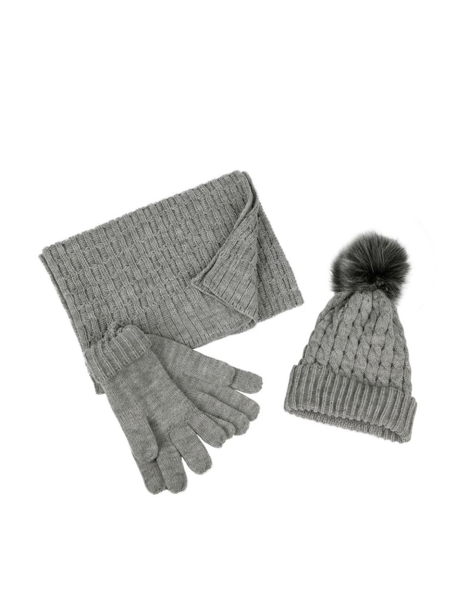 Accessories * | Totes Discounts Knitted Hat, Scarf And Glove Set Grey