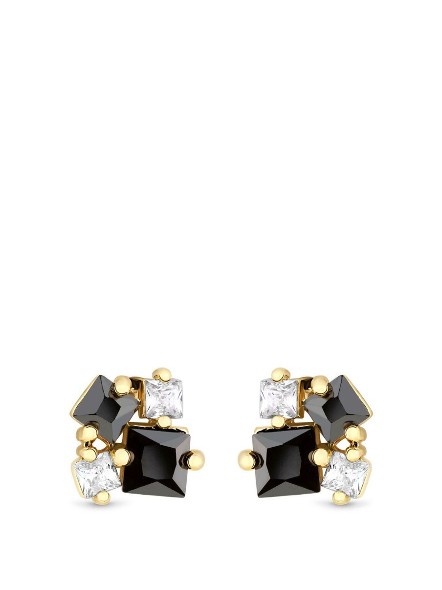 Accessories * | Jon Richard Discounts Gold Plated And Jet Mixed Stone Stud Earrings One Colour