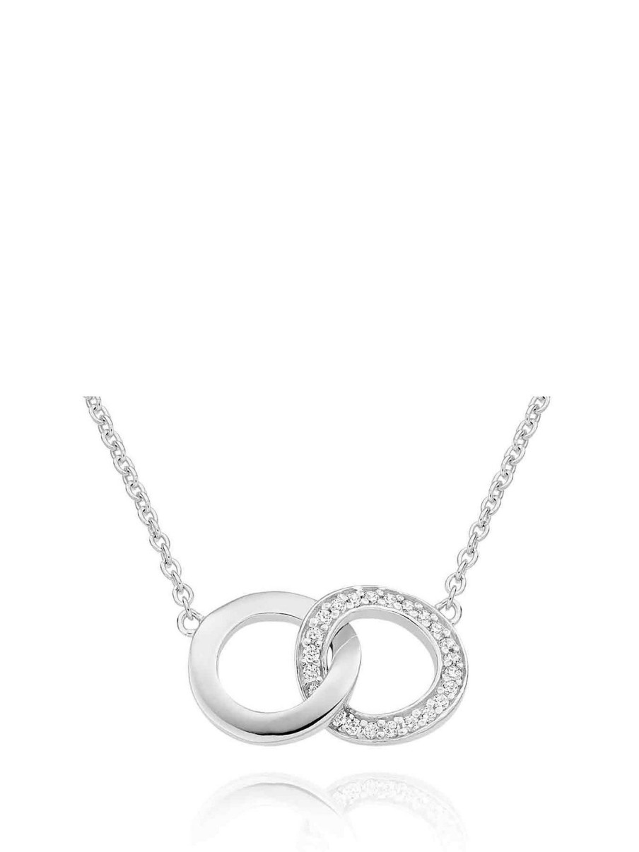 Accessories * | Beaverbrooks Unique Silver Cubic Zirconia Double Circle Necklace One Colour