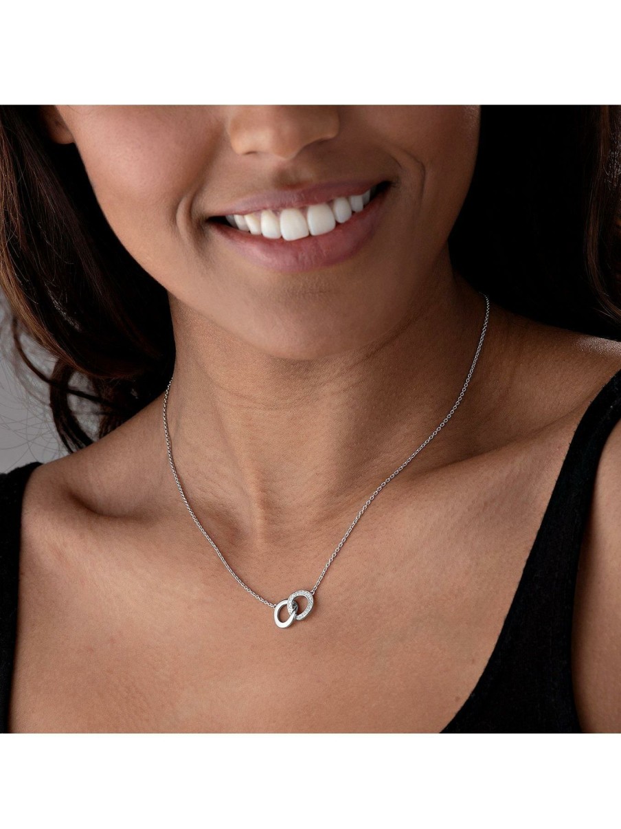 Accessories * | Beaverbrooks Unique Silver Cubic Zirconia Double Circle Necklace One Colour