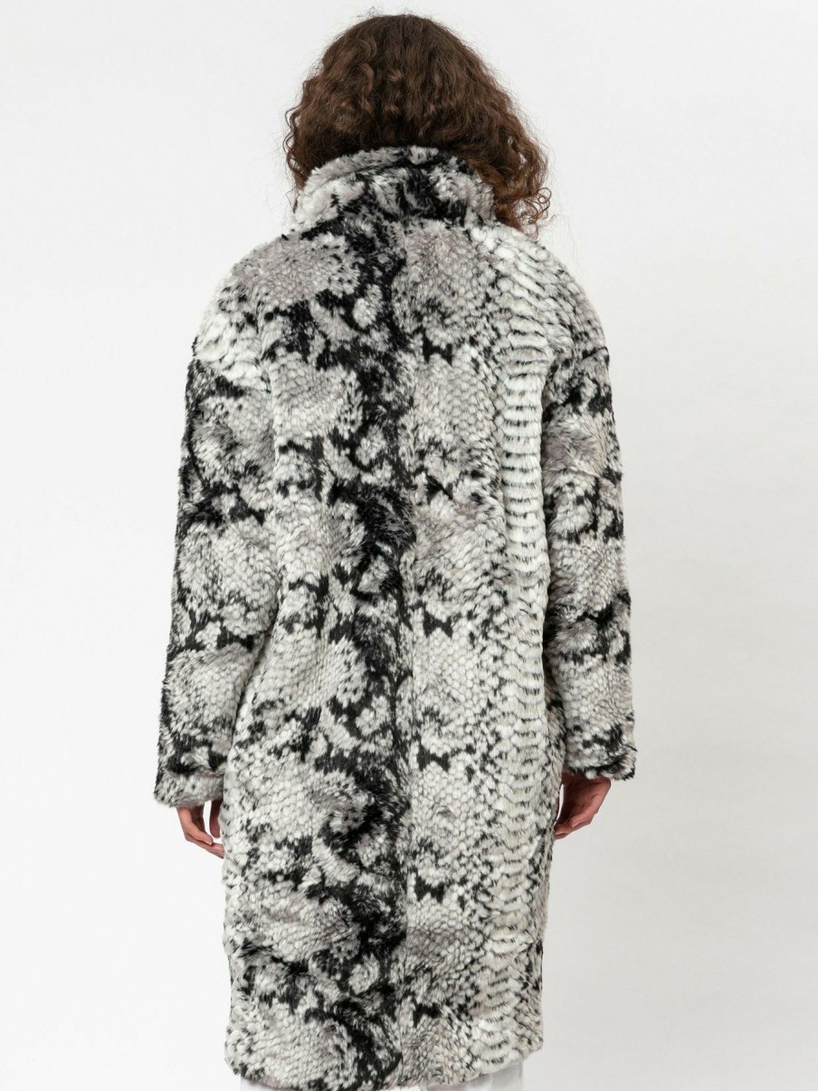 Clothing * | Religion Special Style Snake Print Faux Fur Coat Grey