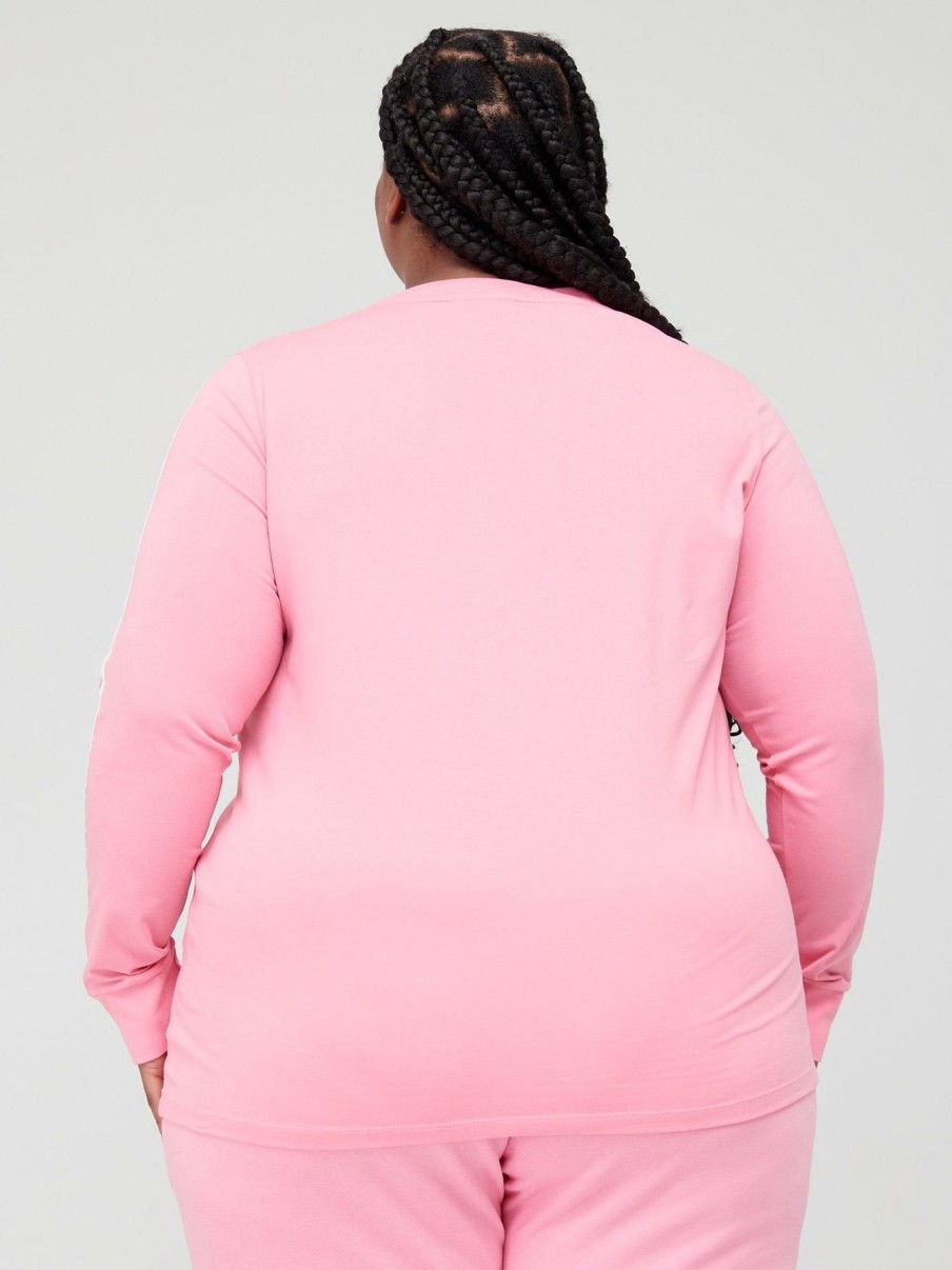 Clothing * | Adidas Originals Discount 3 Stripe Long Sleeve Tee (Plus Size) Pink