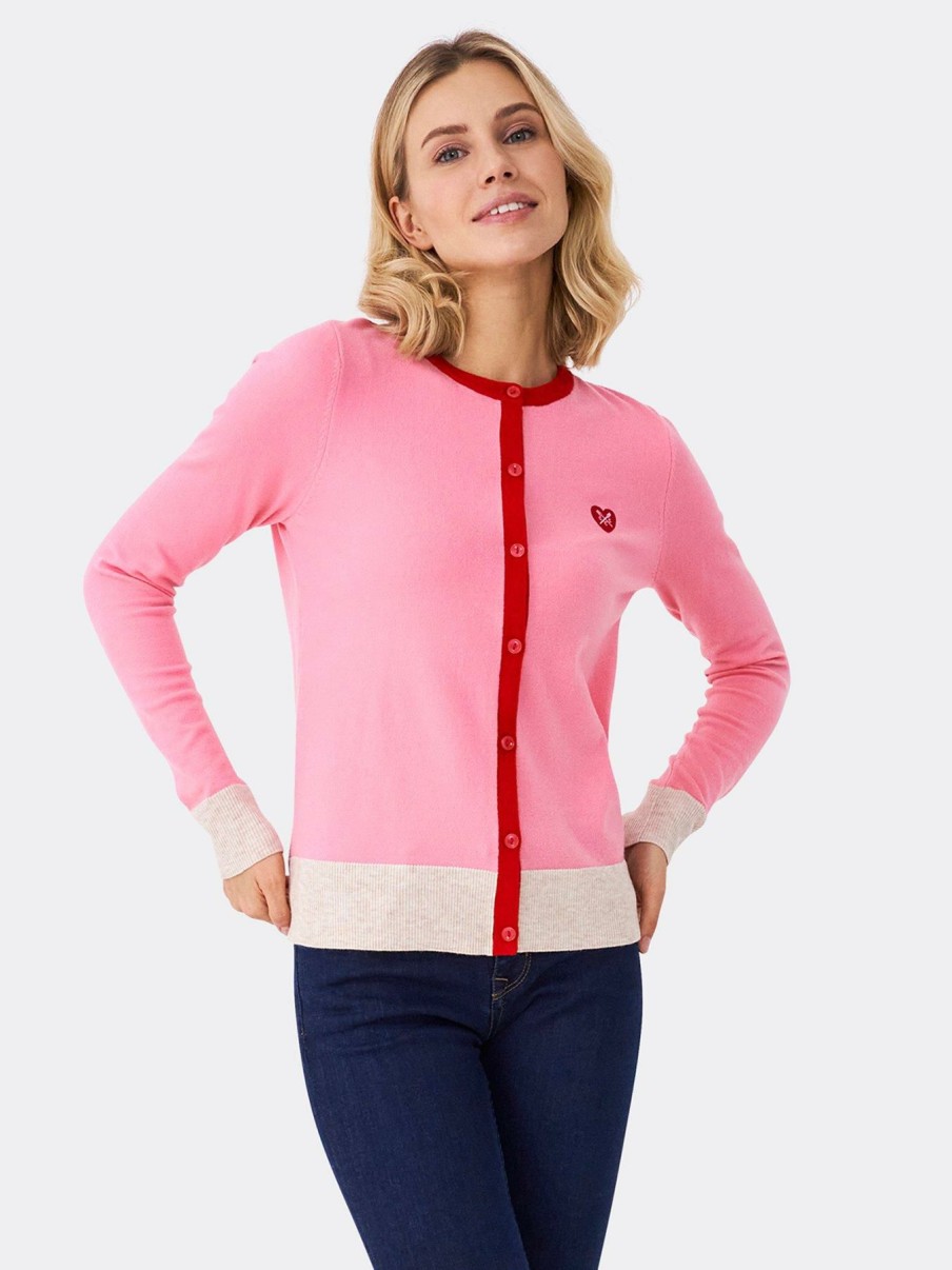 Clothing * | Crew Clothing Special Style Heart Colour Block Cardi -Pink