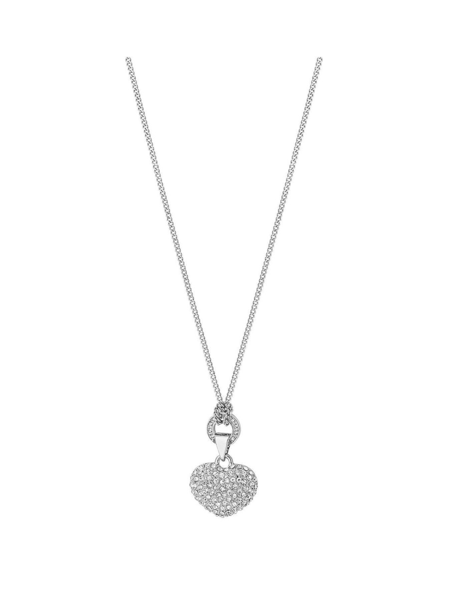 Accessories * | The Love Collection Opening Sales Pave Heart Necklace Silver