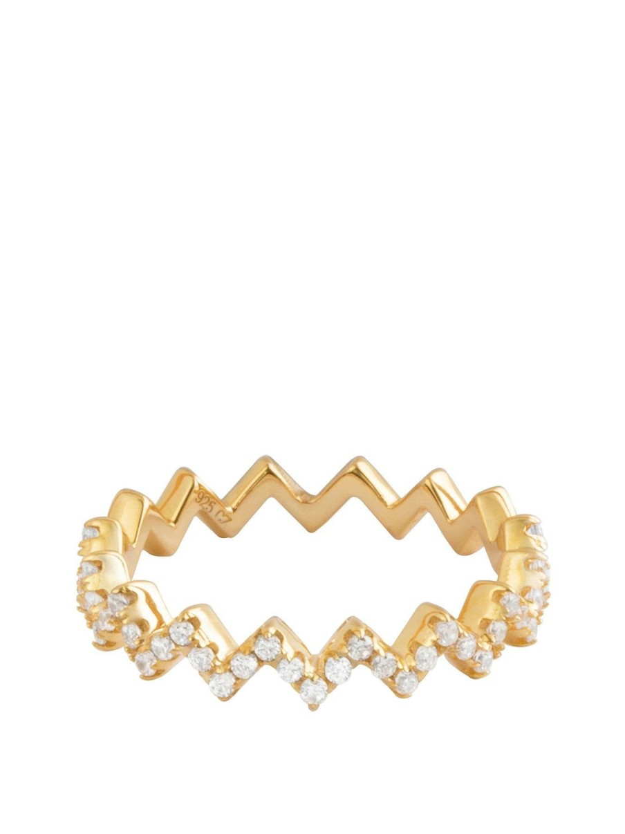 Accessories * | The Love Silver Collection Online Discount 18Ct Gold Plated Silver Cubic Zirconia Zig-Zag Ring