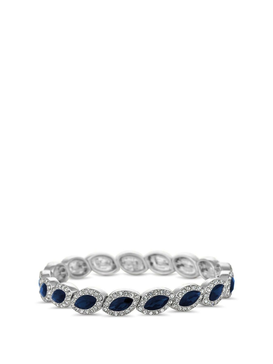 Accessories * | Jon Richard Original Sapphire Blue And Crystal Navette Stretch Bracelet Silver