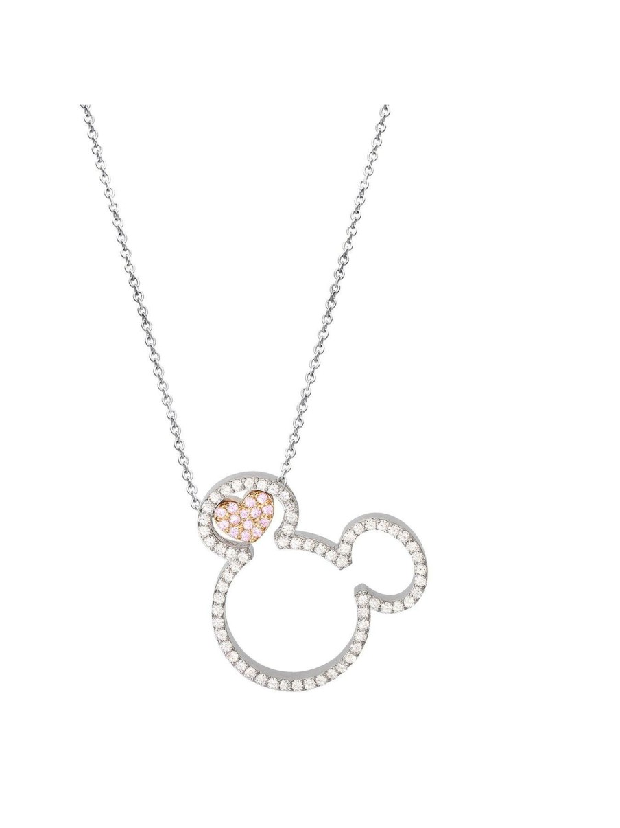 Accessories * | Disney Special Style Mickey Mouse Sterling Silver Open Crystal And Rose Gold Crystal Heart Pendant Necklace One Colour