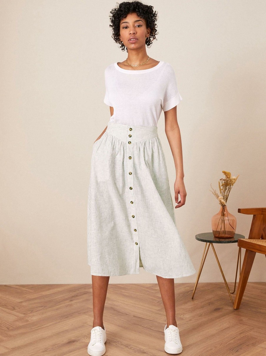 Clothing * | Monsoon Discount Sale Fine Stripe Button Thru Skirt Ivory