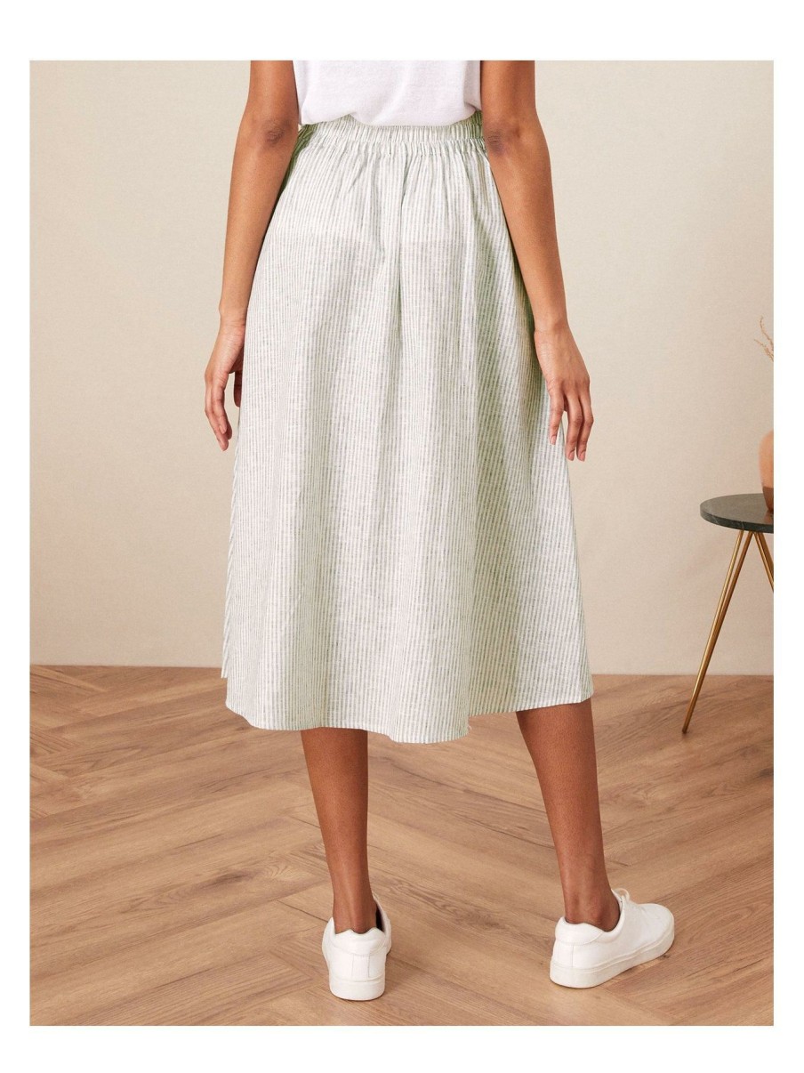 Clothing * | Monsoon Discount Sale Fine Stripe Button Thru Skirt Ivory