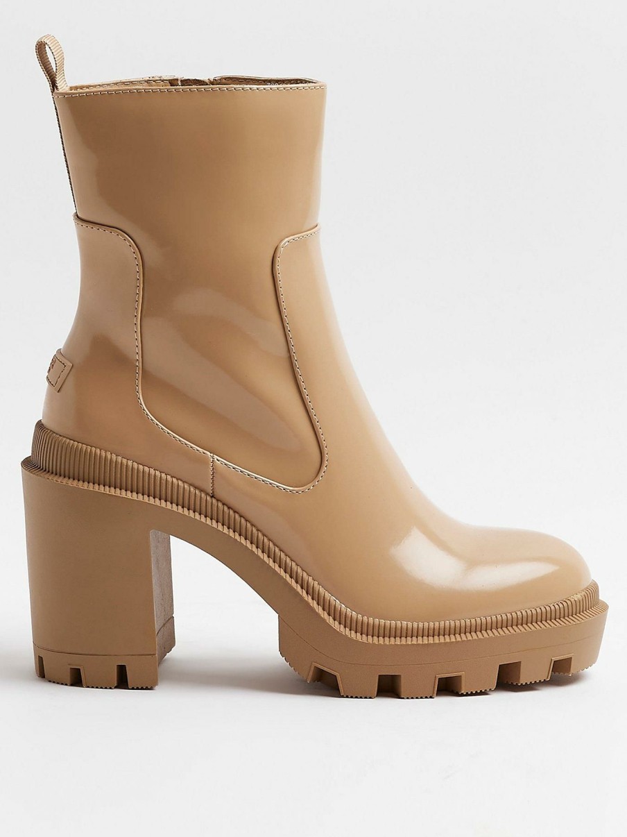 Shoes * | River Island Discount Rubberised Heeled Boot Beige