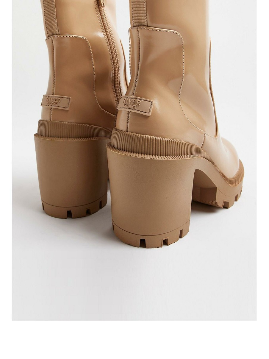 Shoes * | River Island Discount Rubberised Heeled Boot Beige