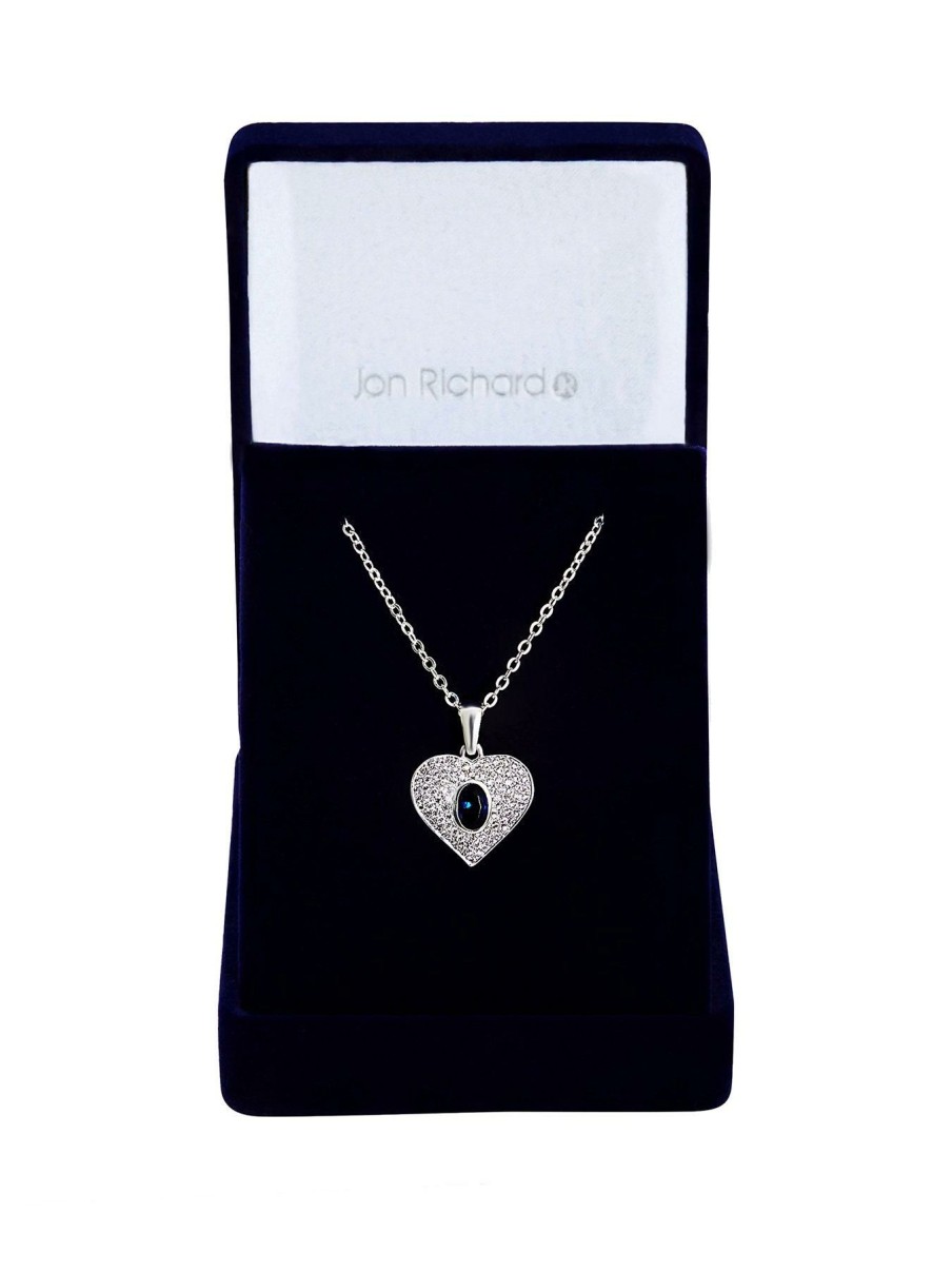 Accessories * | Jon Richard Online Discount Plate And Blue Cubic Zirconia Heart Pendant Silver