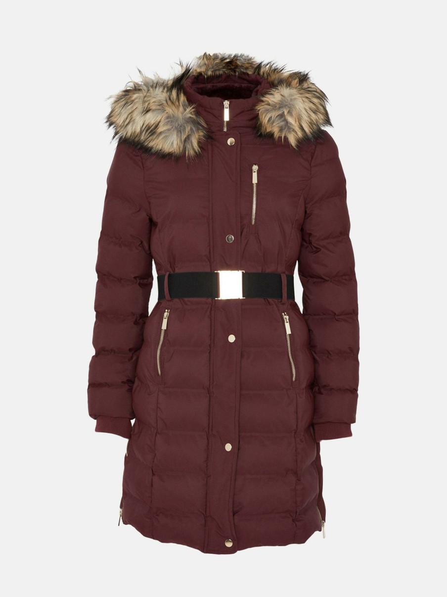 Clothing * | Oasis Online Discount Premium Midi Belted Padded Jacket Red