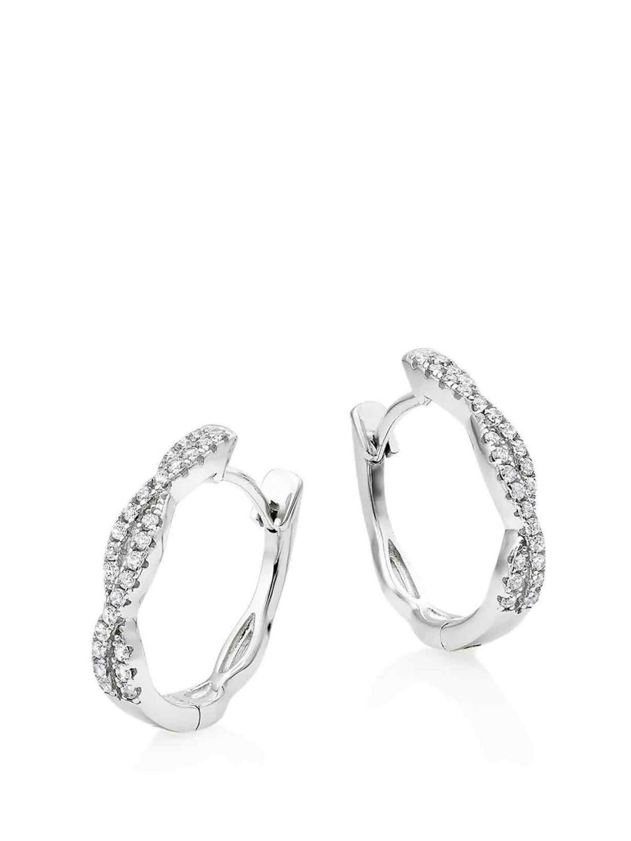 Accessories * | Beaverbrooks Limited Edition Silver Cubic Zirconia Twist Hoop Earrings One Colour