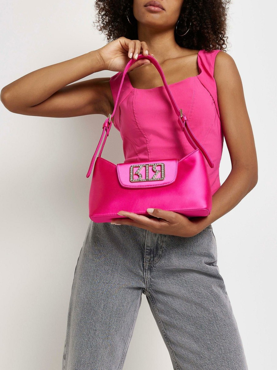 Accessories * | River Island Discount Satin Clean Shoulder Bag Pink