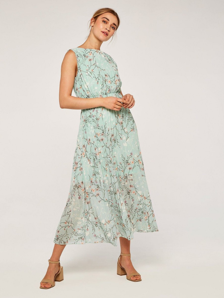 Clothing * | Apricot Discount Store Botanical Grecian Pleat Maxi Dress Mint