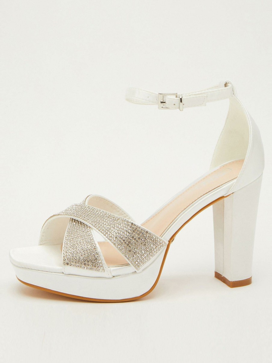 Shoes * | Quiz Special Style Bridal Diamante Platform Heeled Sandals