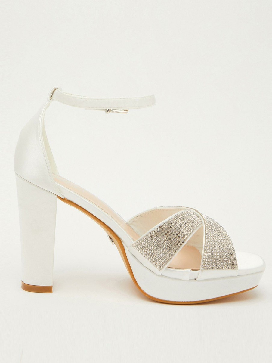 Shoes * | Quiz Special Style Bridal Diamante Platform Heeled Sandals