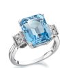 Accessories * | Love Gem Unique 9Ct White Gold Blue Topaz Emerald Cut Ring