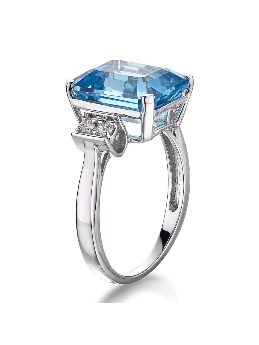 Accessories * | Love Gem Unique 9Ct White Gold Blue Topaz Emerald Cut Ring