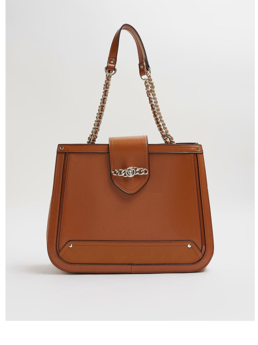 Accessories * | River Island Fashionable Leo Head Chain Front Tote Brown