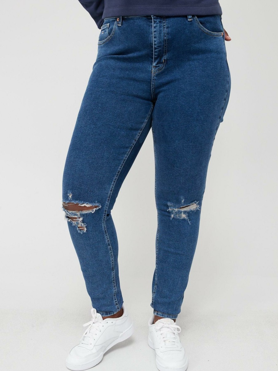 Clothing * | Tommy Jeans Discounts Curve Melany Ultra High Rise Ripped Skinny Jeans Blue