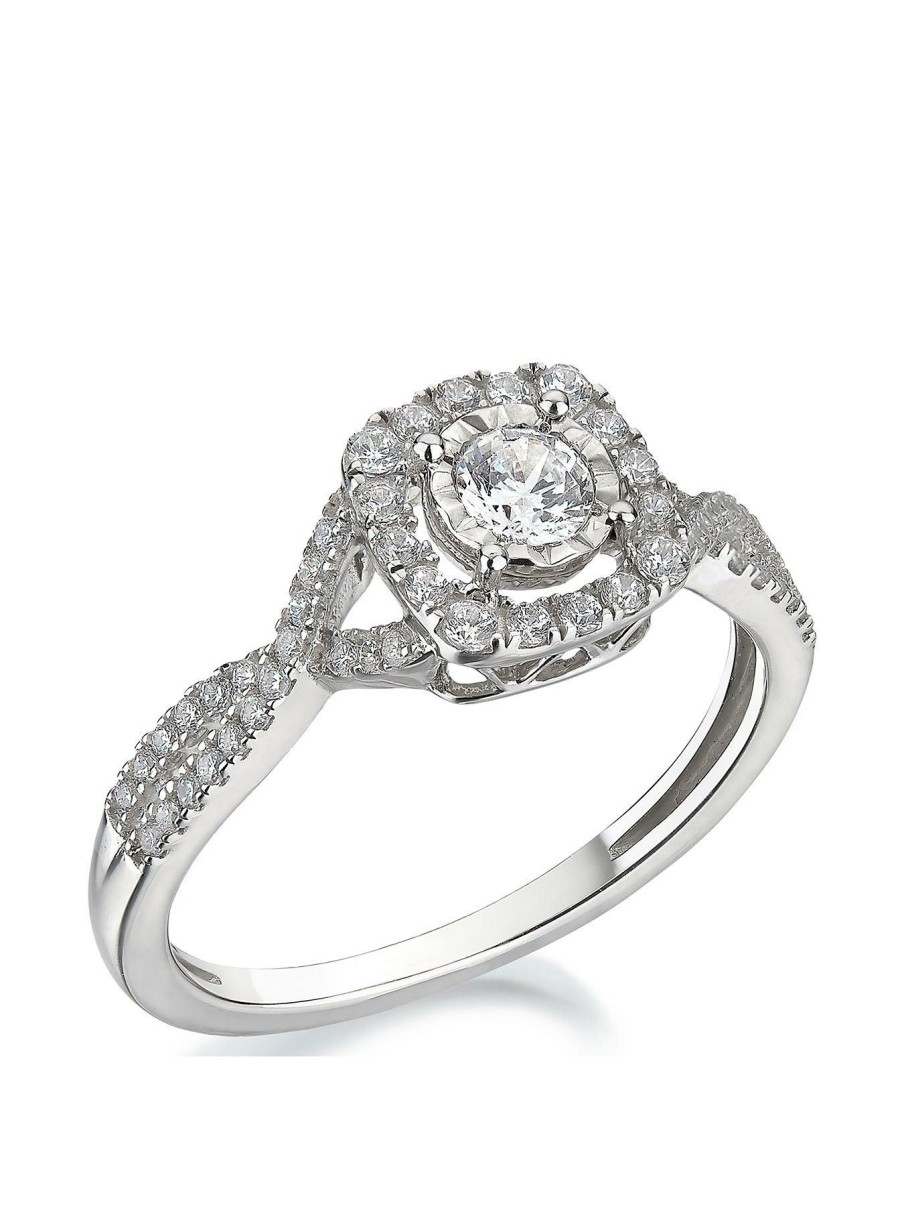 Accessories * | Love Diamond Unique 9Ct White Gold 45 Point Diamond Halo Ring