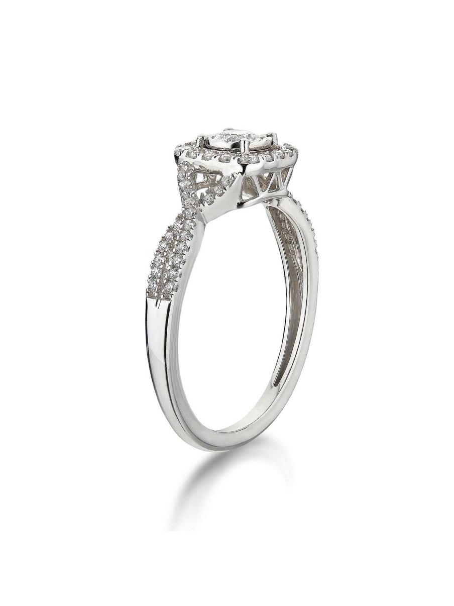 Accessories * | Love Diamond Unique 9Ct White Gold 45 Point Diamond Halo Ring