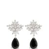 Accessories * | Jon Richard Online Jet Peardrop And Crystal Floral Earring Silver