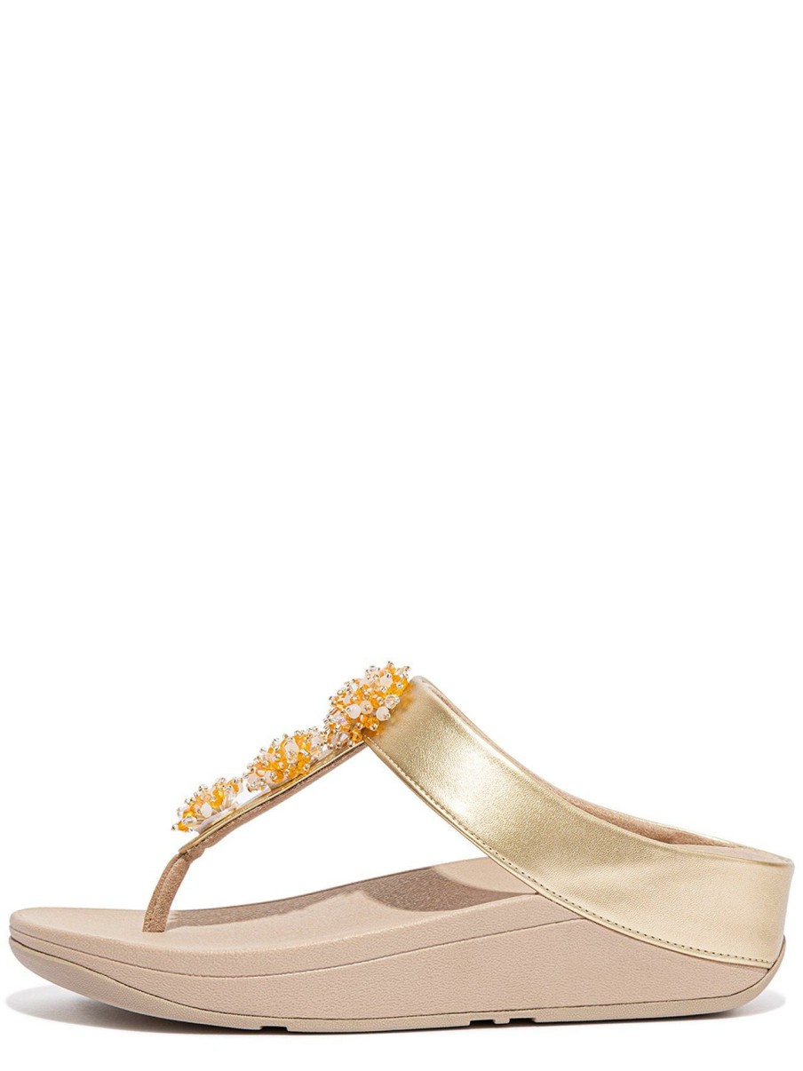 Shoes * | Fitflop Limited Edition Fino Bead-Cluster Toe-Post Sandals Gold