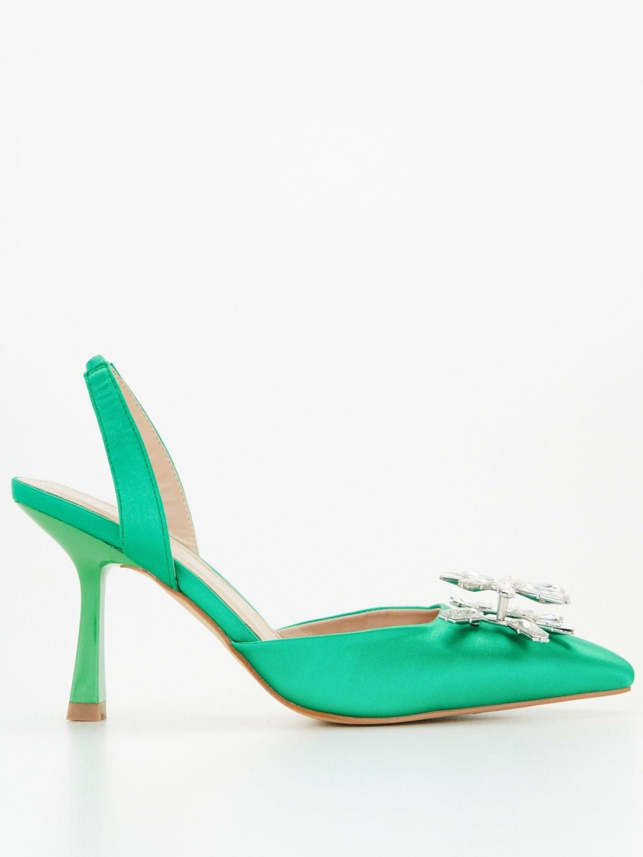 Shoes * | Raid Official Aisha Jewel Detail Satin Heeled Shoes Green