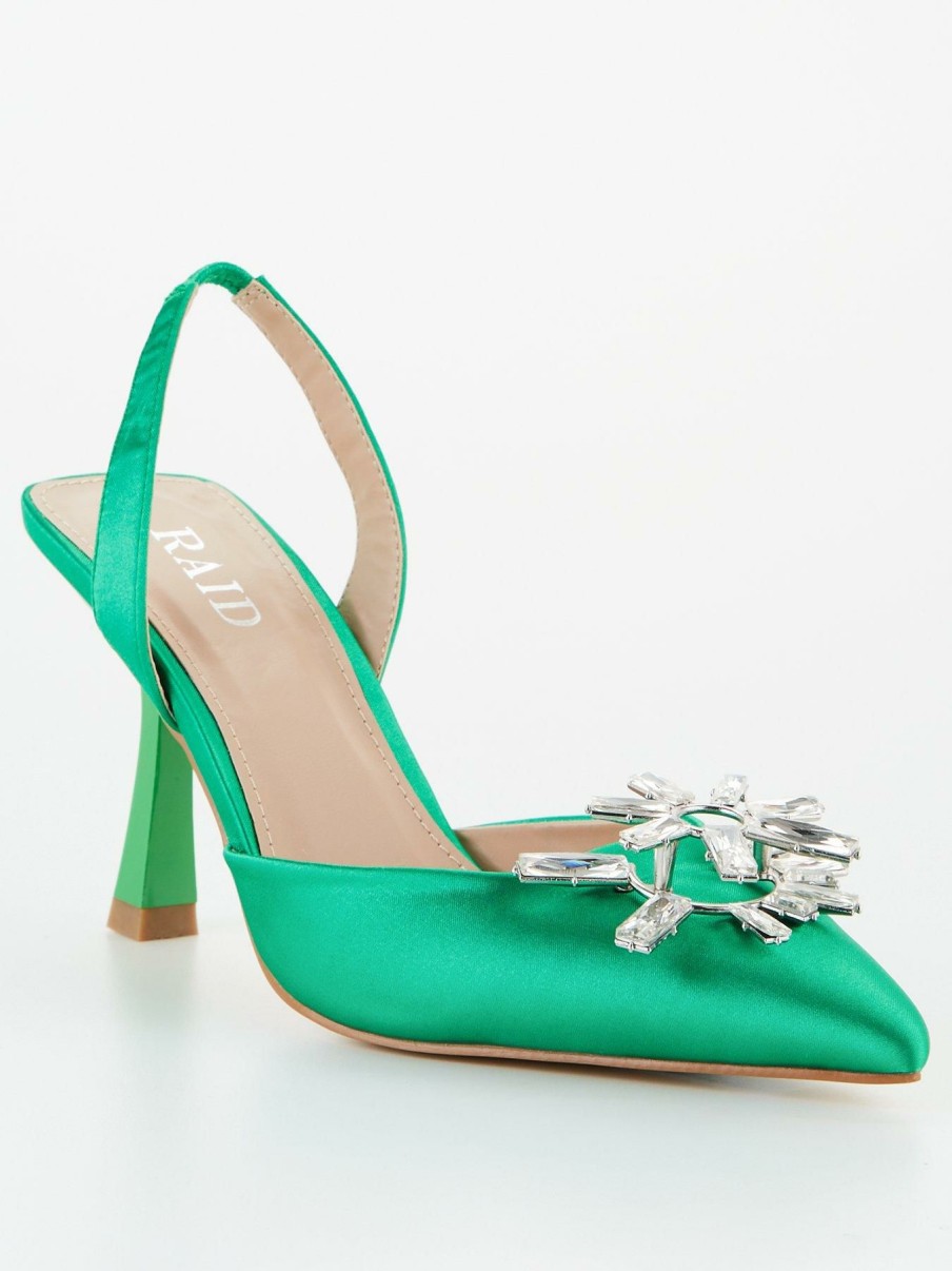 Shoes * | Raid Official Aisha Jewel Detail Satin Heeled Shoes Green