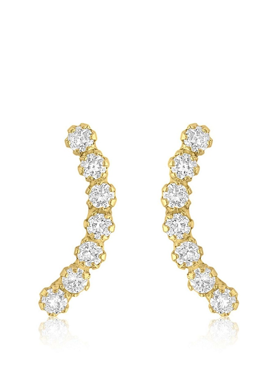 Accessories * | Love Gold Unique 9Ct Yellow Gold Cz 2Mm X 11Mm Curve Stud Earrings Silver