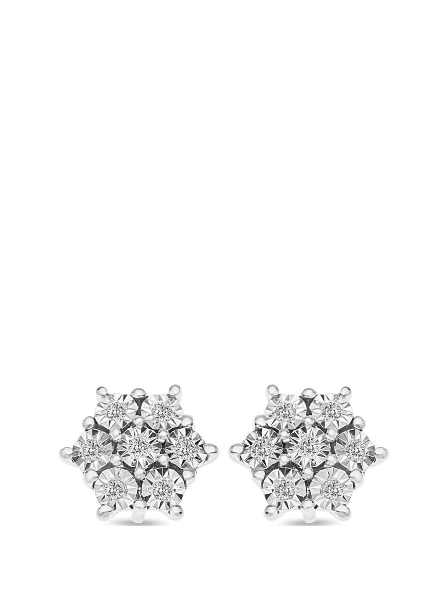 Accessories * | Love Diamond Cheaper Sterling 8 Point Diamond Cluster Stud Earrings Silver