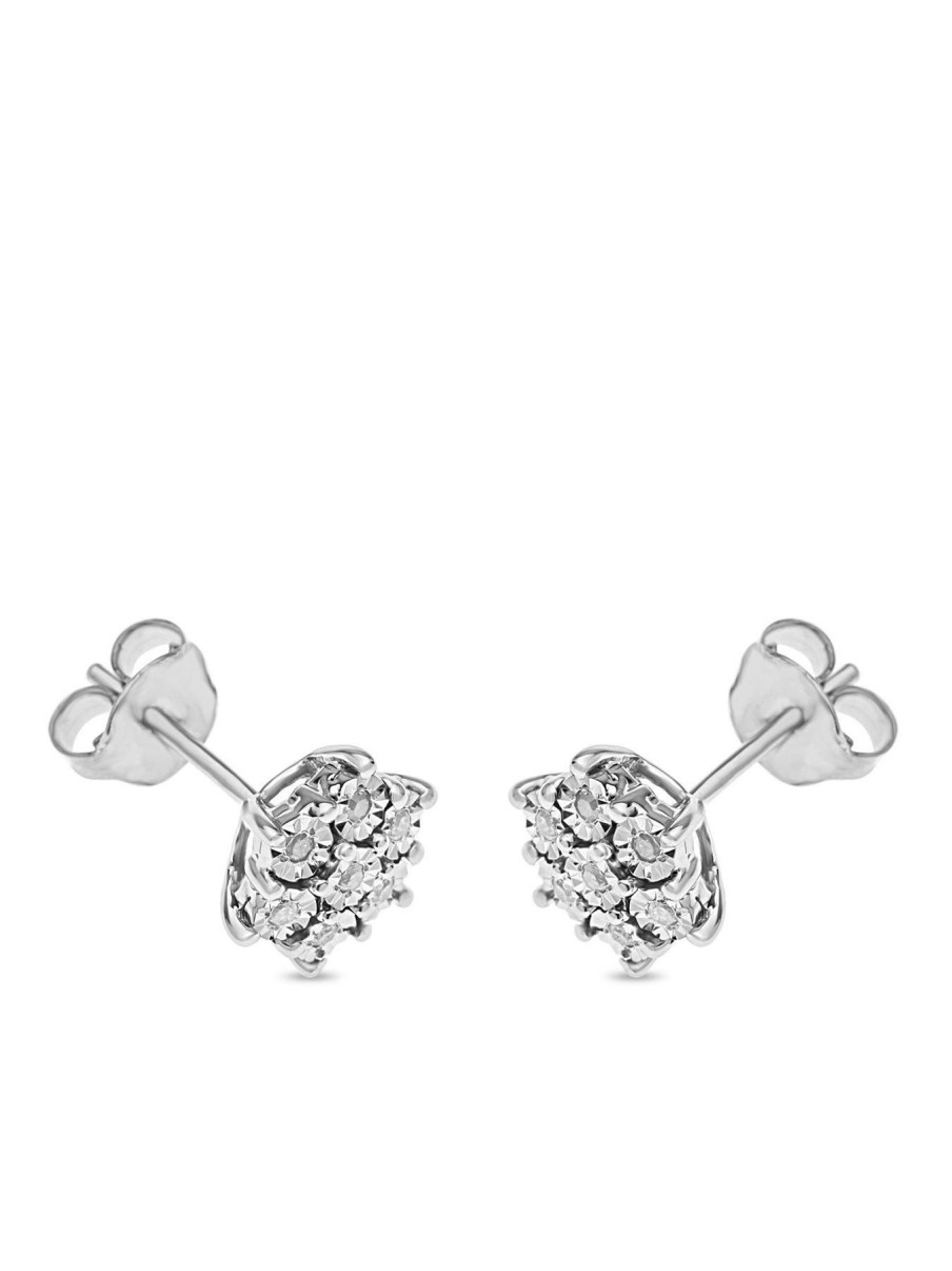 Accessories * | Love Diamond Cheaper Sterling 8 Point Diamond Cluster Stud Earrings Silver