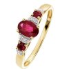 Accessories * | Love Gem Discount 9Ct Yellow Gold 4*6Mm Treated Ruby And Diamond Ring