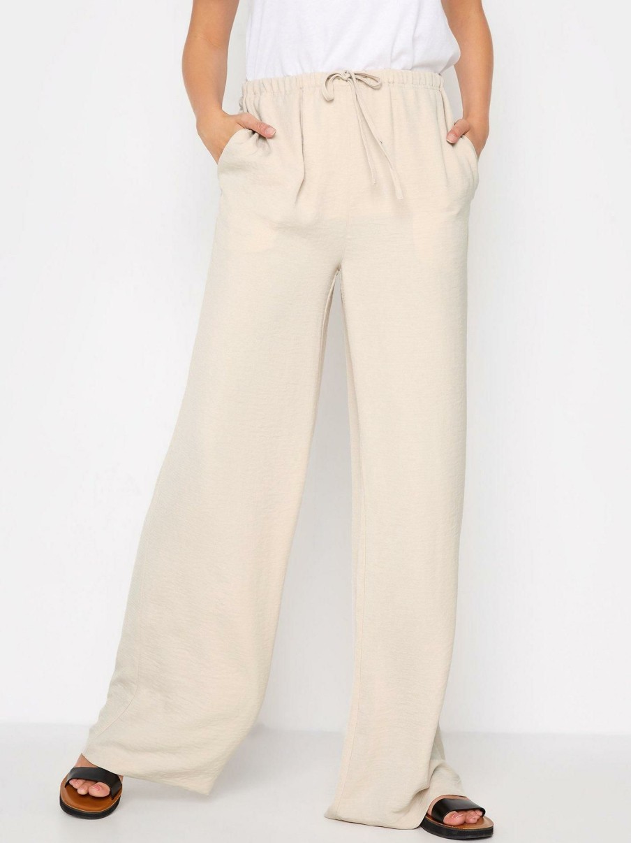 Clothing * | Long Tall Sally Discounts Washed Twill Wide Leg Trousers Natural