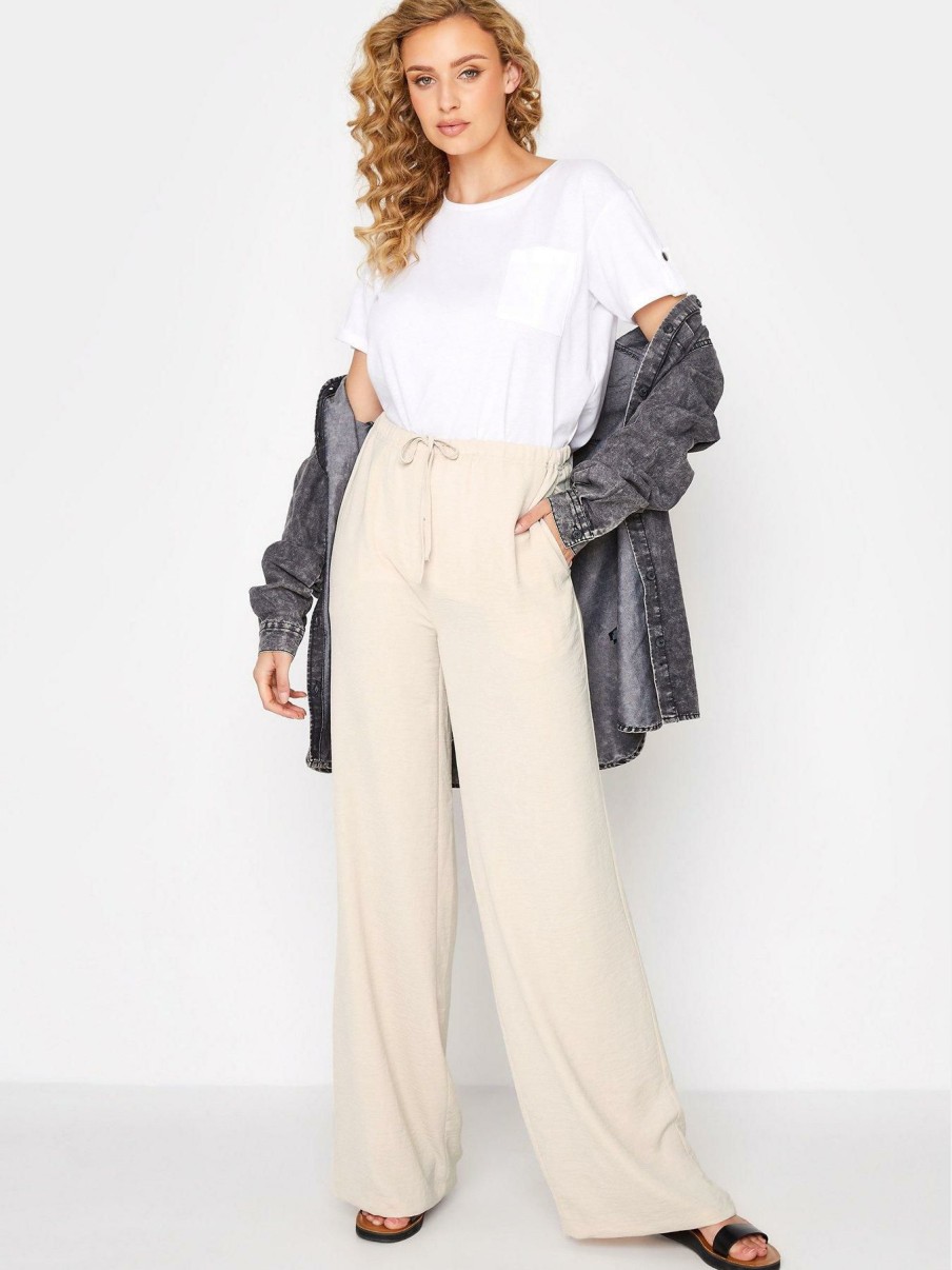 Clothing * | Long Tall Sally Discounts Washed Twill Wide Leg Trousers Natural