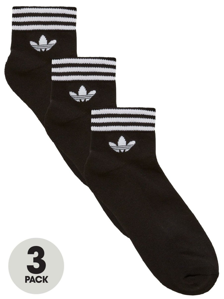 Accessories * | Adidas Originals Fashionable 3 Pack Trefoil Ankle Sock Black