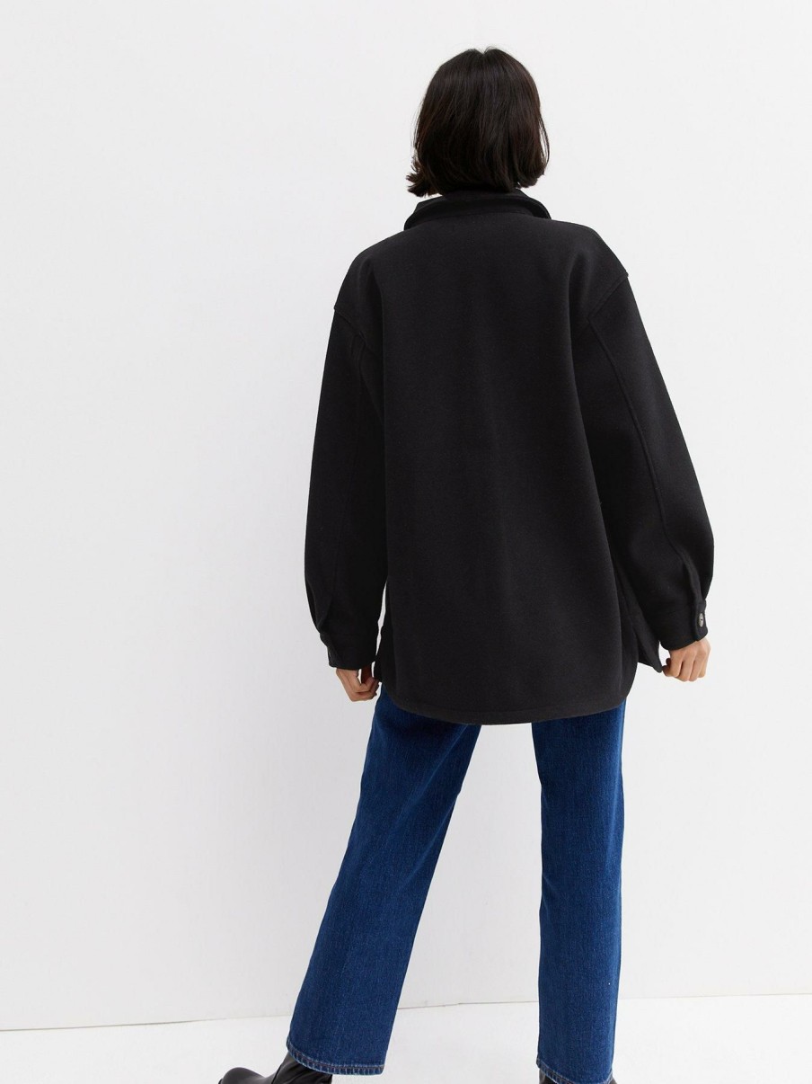 Clothing * | New Look Special Style Black Plain Double Pocket Shacket