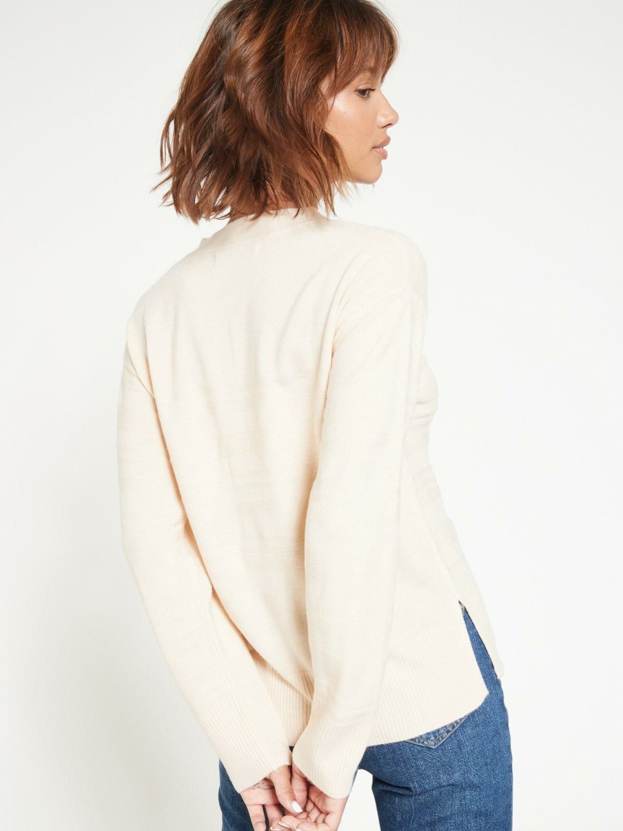 Clothing * | Everyday Exquisite Gifts Knitted Super Soft Ottomon Stitch Stripe Cardigan Ivory