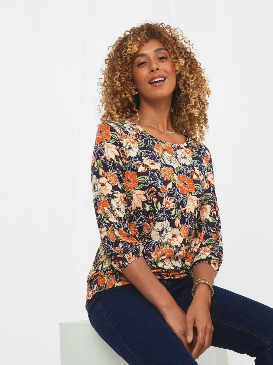 Clothing * | Joe Browns Outlet Sale Bold And Beautiful Shirred Top -Navy