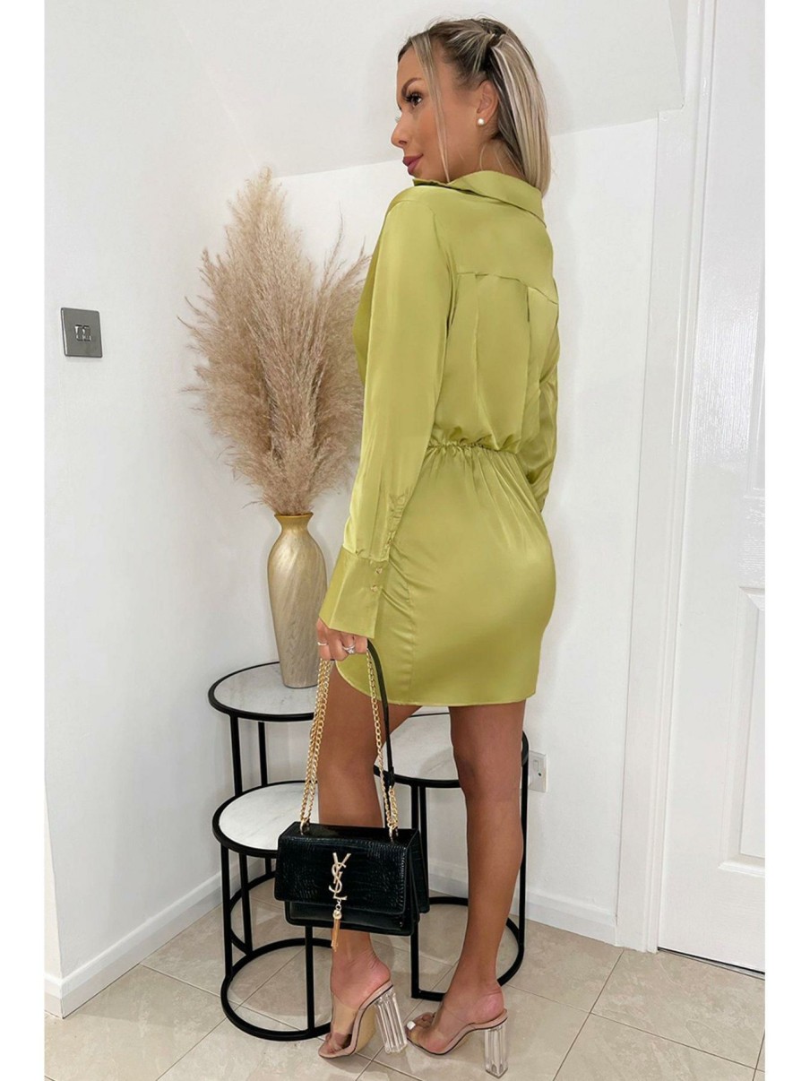 Clothing * | Ax Paris Outlet Sale Chartreuse Wrap Mini Dress Lime