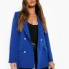 Clothing * | Boohoo Online Double Breasted Tailored Military Blazer Blue