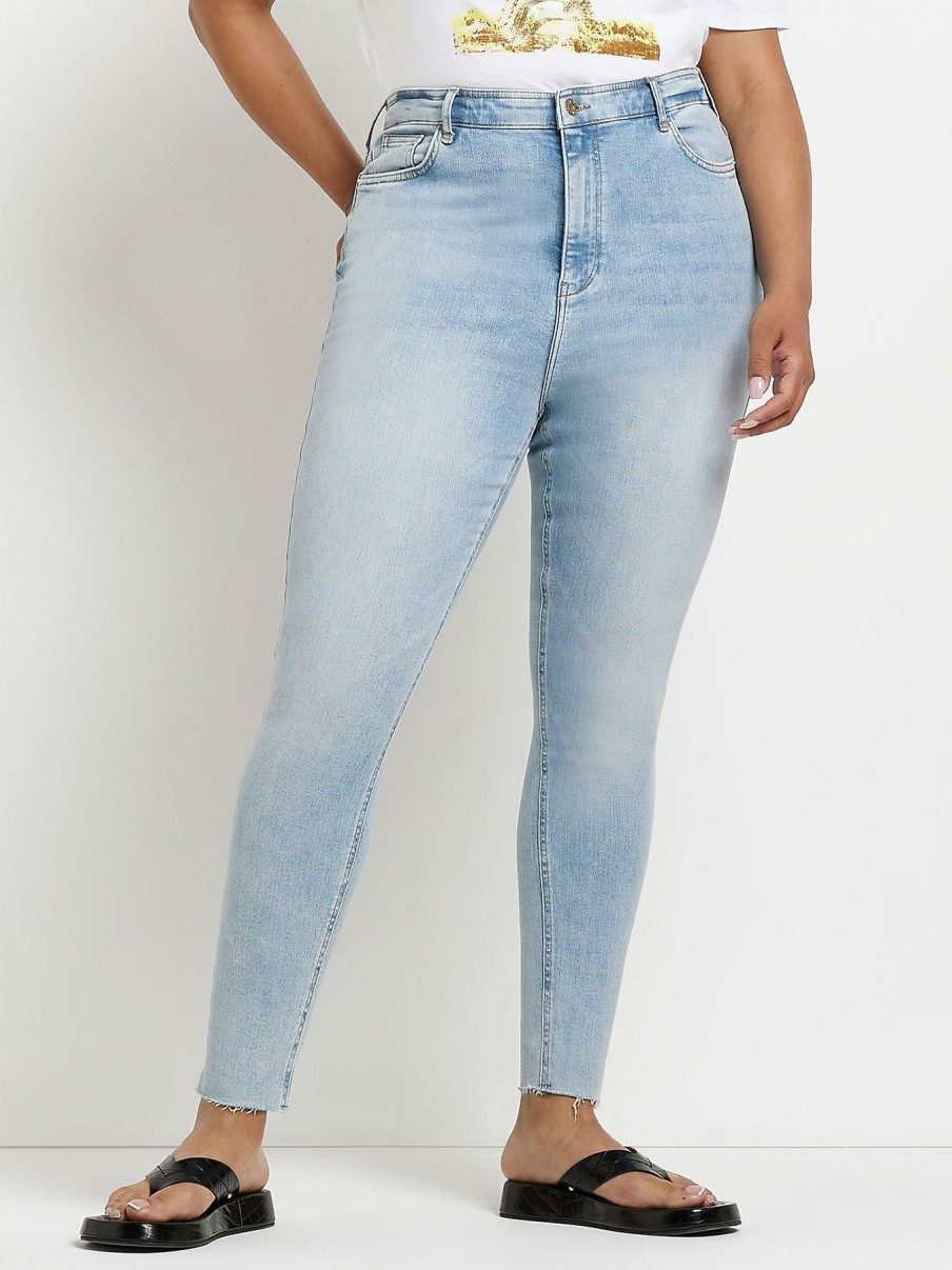 Clothing * | Ri Plus Special Style High Waisted Skinny Jeans Blue