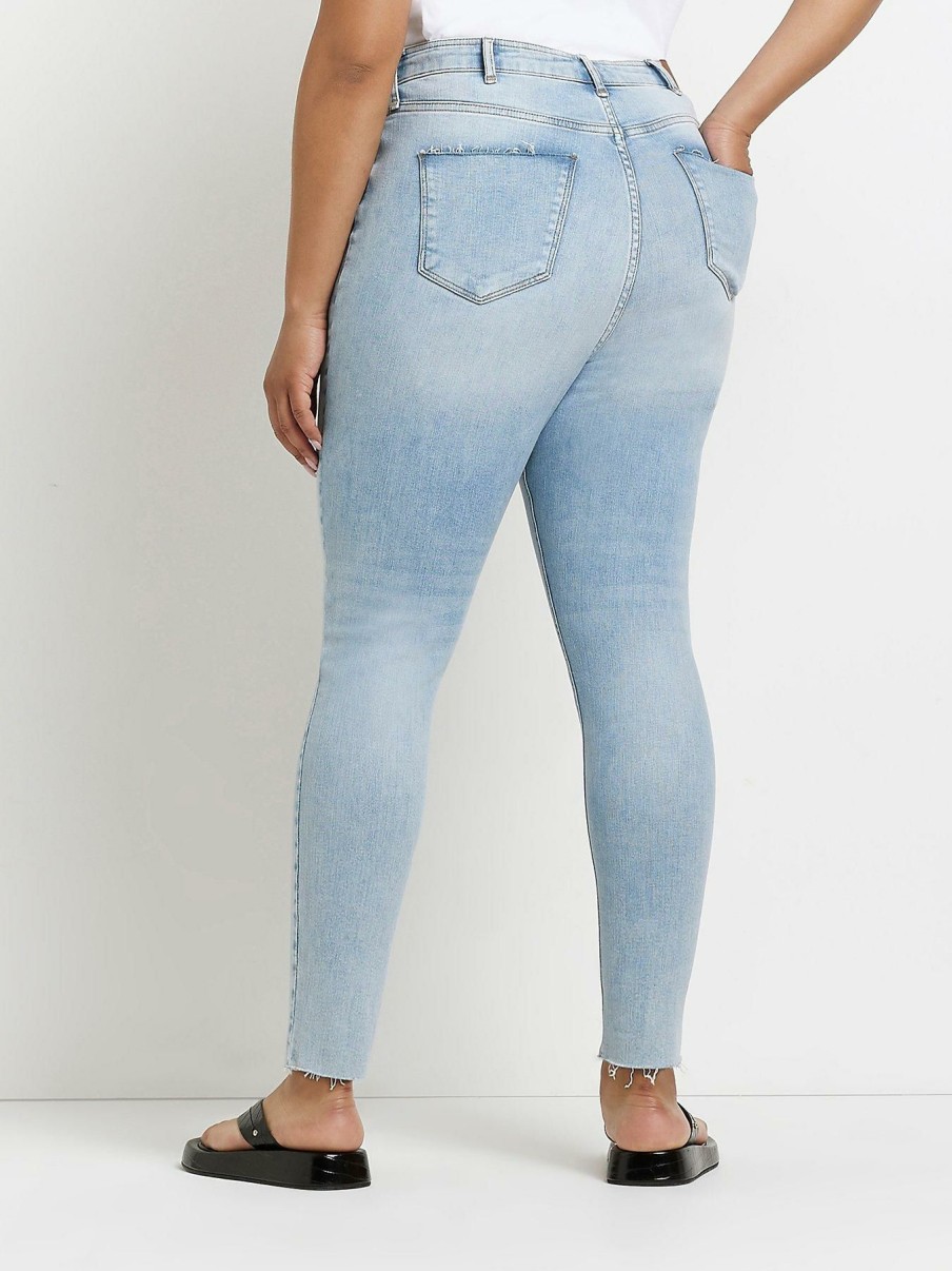 Clothing * | Ri Plus Special Style High Waisted Skinny Jeans Blue