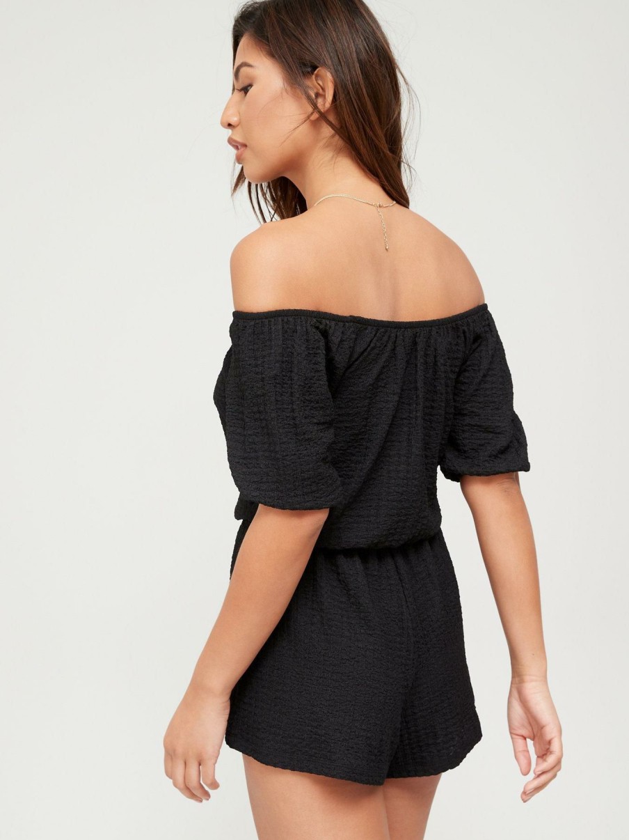 Clothing * | V By Very Outlet Sale Bardot Textured Beach Playsuit Black