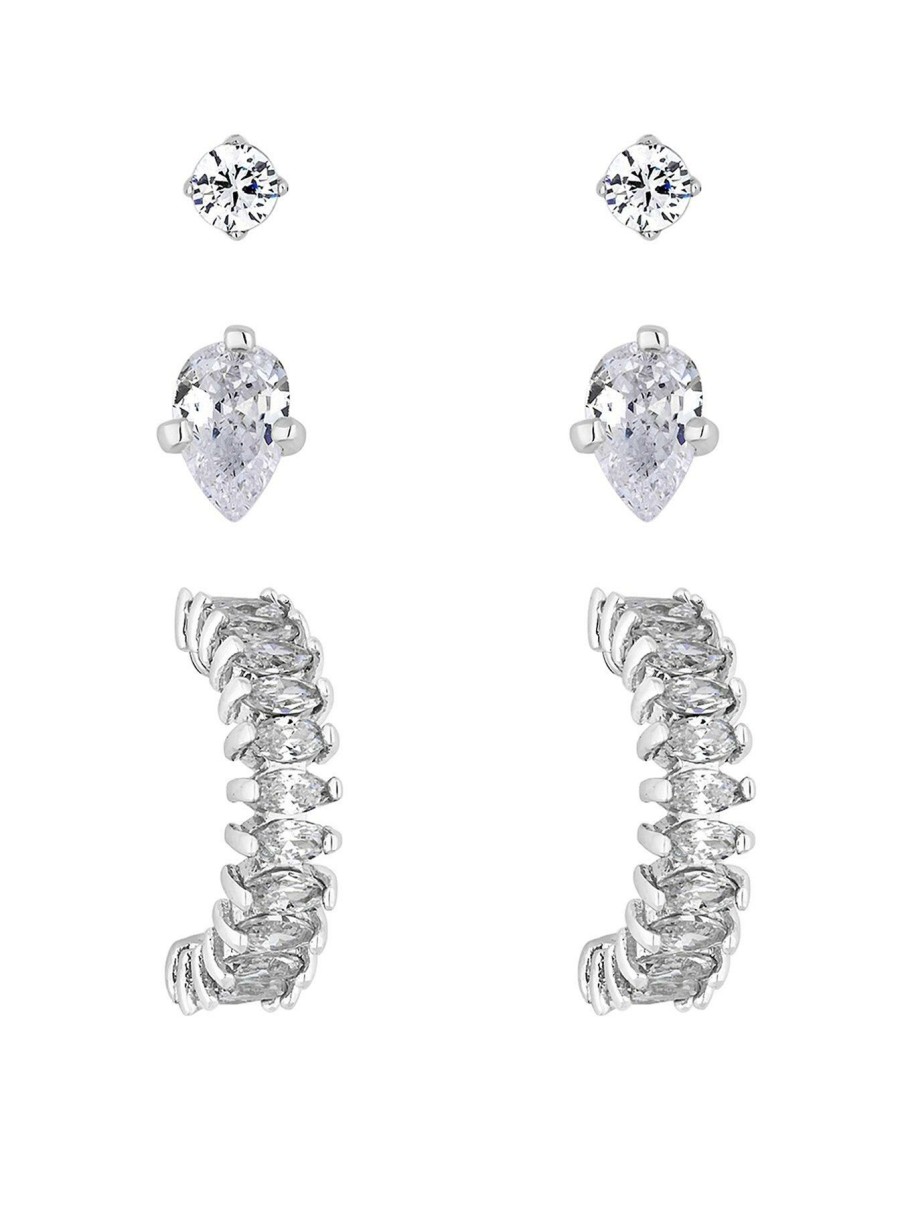 Accessories * | Jon Richard Special Style Mini Stud And Small Hoop 3 Pack Earrings Silver