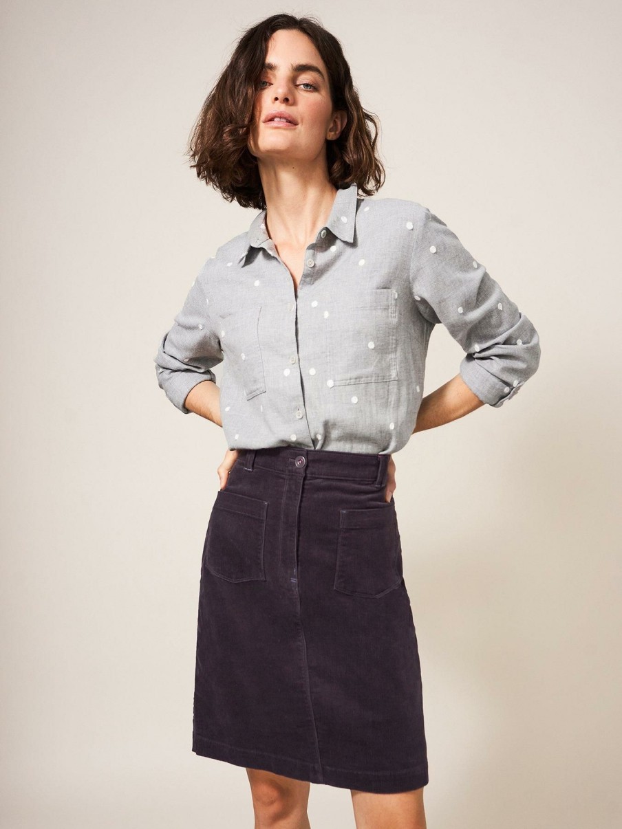 Clothing * | White Stuff Outlet Sale Melody Organic Cord Skirt-Grey