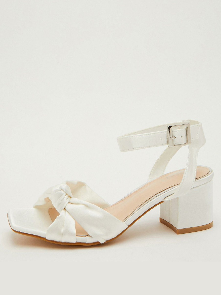 Shoes * | Quiz Discount Bridal Satin Knot Heeled Sandals